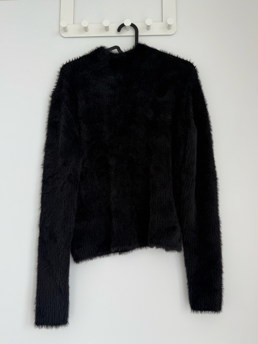 Banana Republic Cropped Black Ribbed Fluffy Mock Neck Sweater